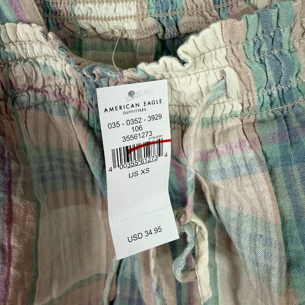 NWT American Eagle Pastel Plaid Stripe Swing Smock Crop Cami Tank Size XS NEW - Picture 6 of 11